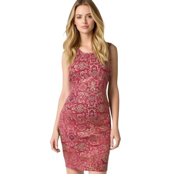 Peruvian Connection Red Floral Pima Cotton Sleeveless Sheath Dress Size L - Picture 1 of 9